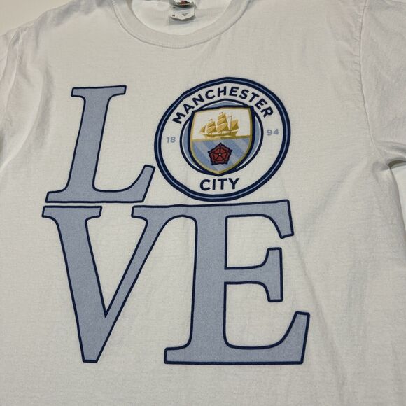 Manchester City FB Shirt Adult Medium White Short Sleeve Soccer Club Logo Tee - Picture 4 of 12